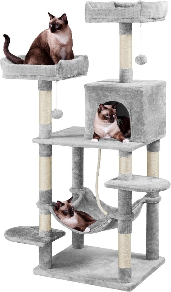 59in Cat Tree Multiple Cats Multi-Level Activity Tower w/Hammock Condo Perches
