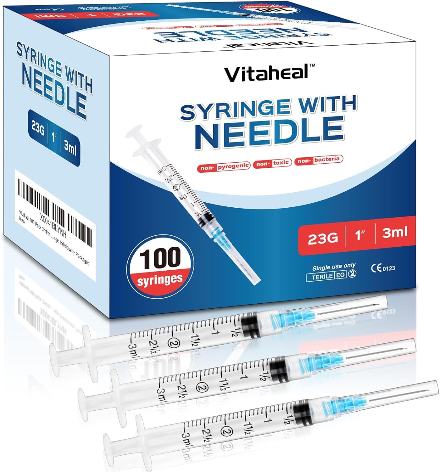 100 Pack 3ml Luer Lock Syringes with 23G 1" Needle Sterile Disposable Lab Steril