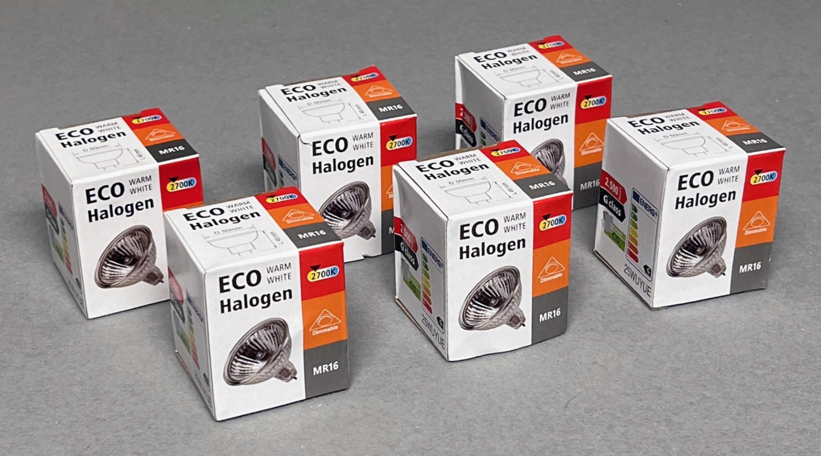 ECO HALOGEN BULBS Box Of 6 (MR16) 12V/50W 2700k WARM WHITE Dimmable 2-Pin GU5.3