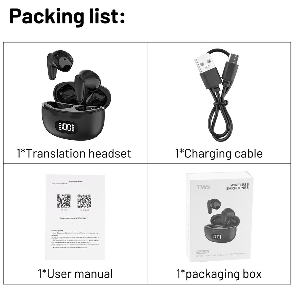 144 Language Translator Earbuds Wireless Bluetooth Two Way Translator Device