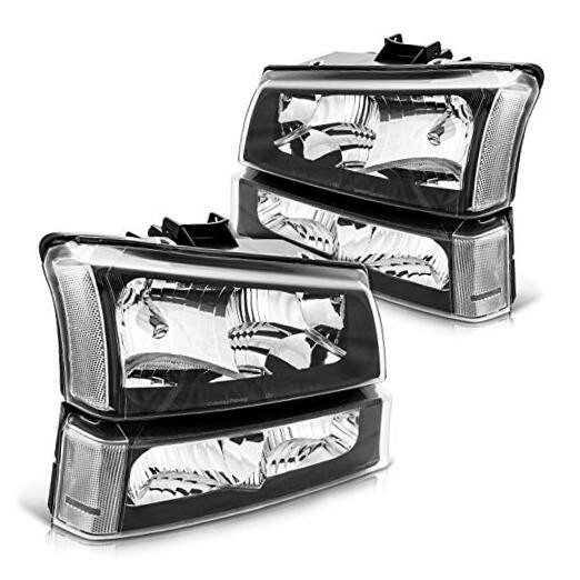 Silverado Headlight, Replacement for 2003-2006 Silverado 1500/2500 Black-Clear