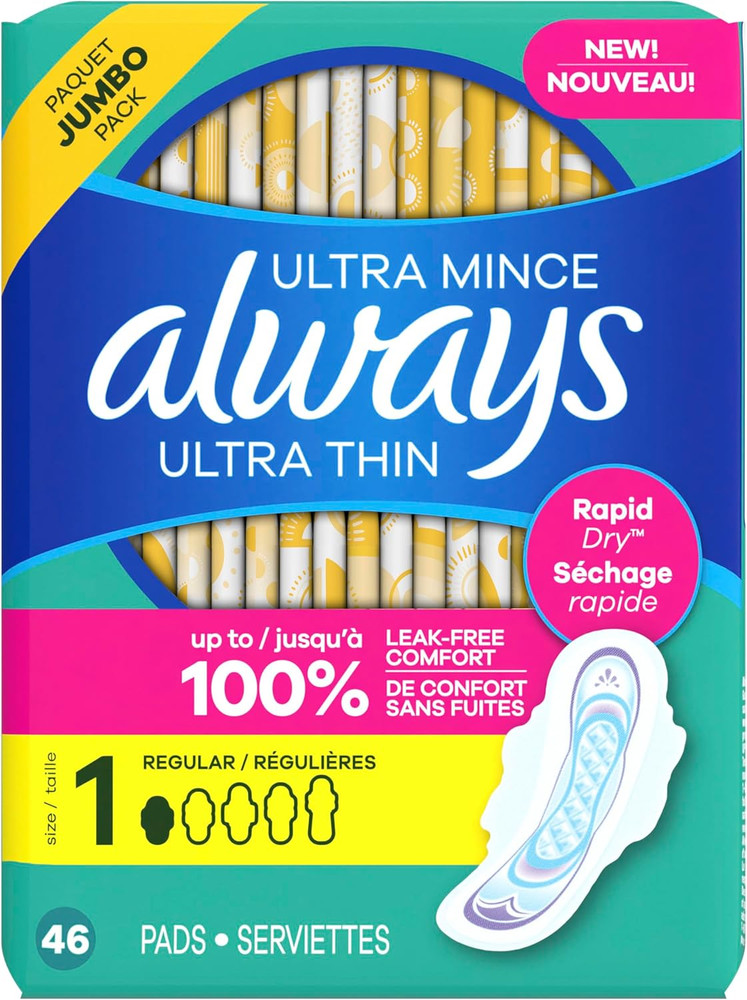 Ultra Thin Pads with Wings, Size 1, Regular, 46 Count