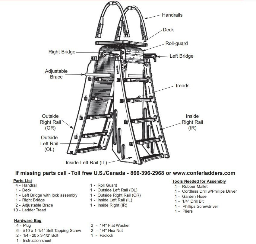 Confer Plastics 7200 Roll Guard A-Frame Above Ground Swimming Pool Ladder System
