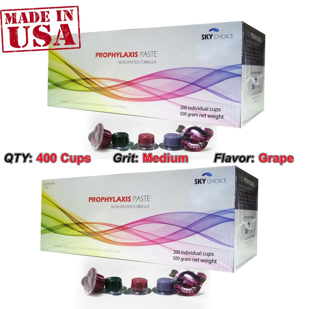 400 Dental Prophy Paste cups Prophylaxis NonSplatter Medium Grit Grape Flavor