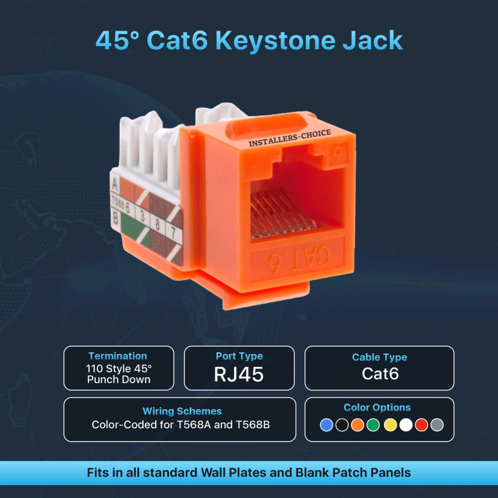 40 pcs Cat6 Punchdown Keystone Jack Orange 45 Degree Angle Ethernet Network PACK