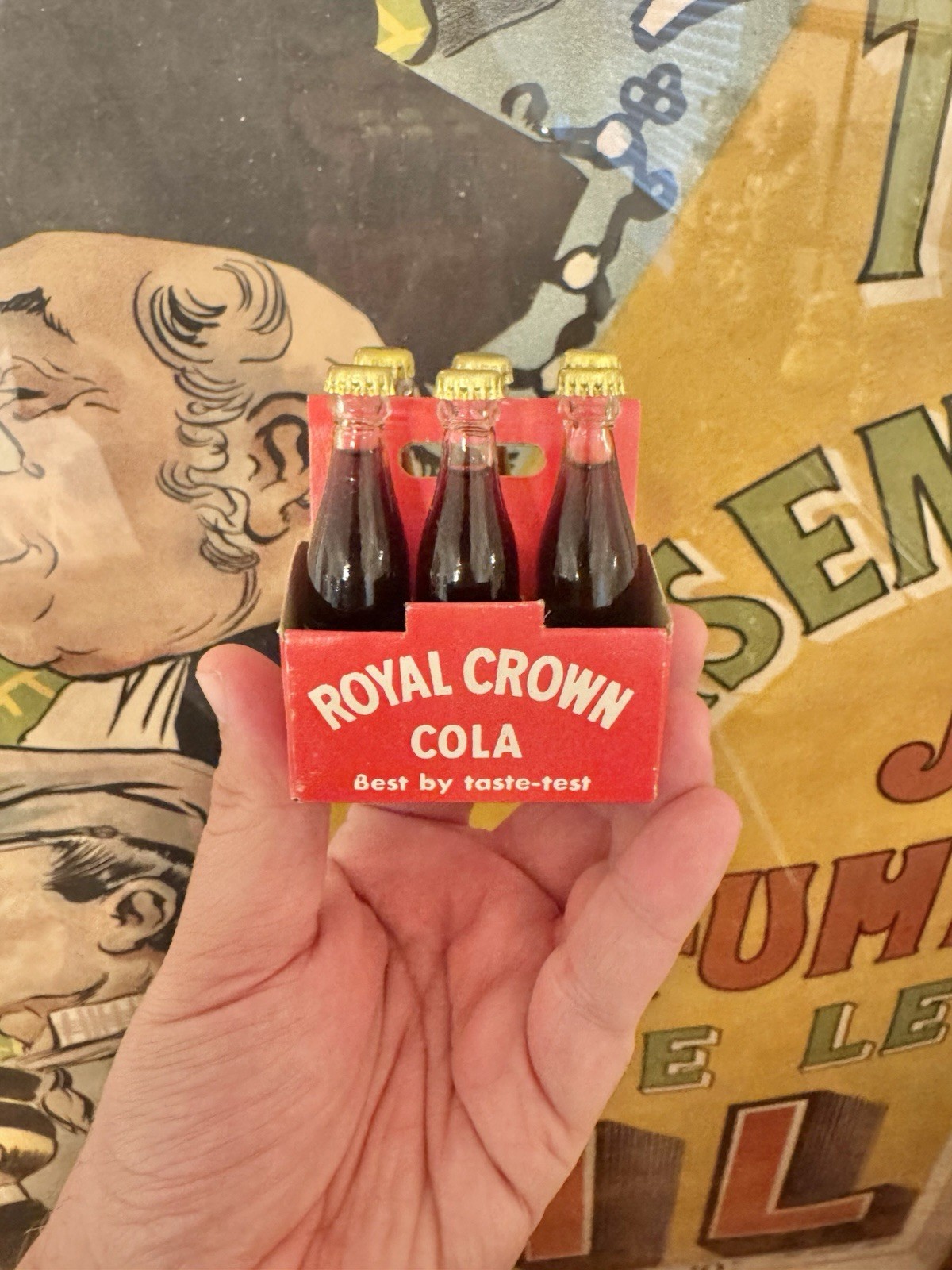 Vintage Royal Crown Cola Miniature Six Pack Case Glass Soda Bottles MCM Decor