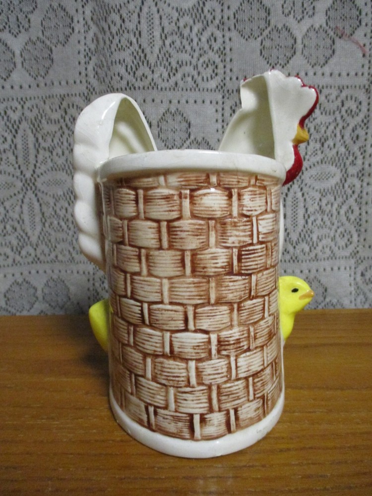 Chicken with Her Chicks Planter Handmade Ceramic Dated 1984