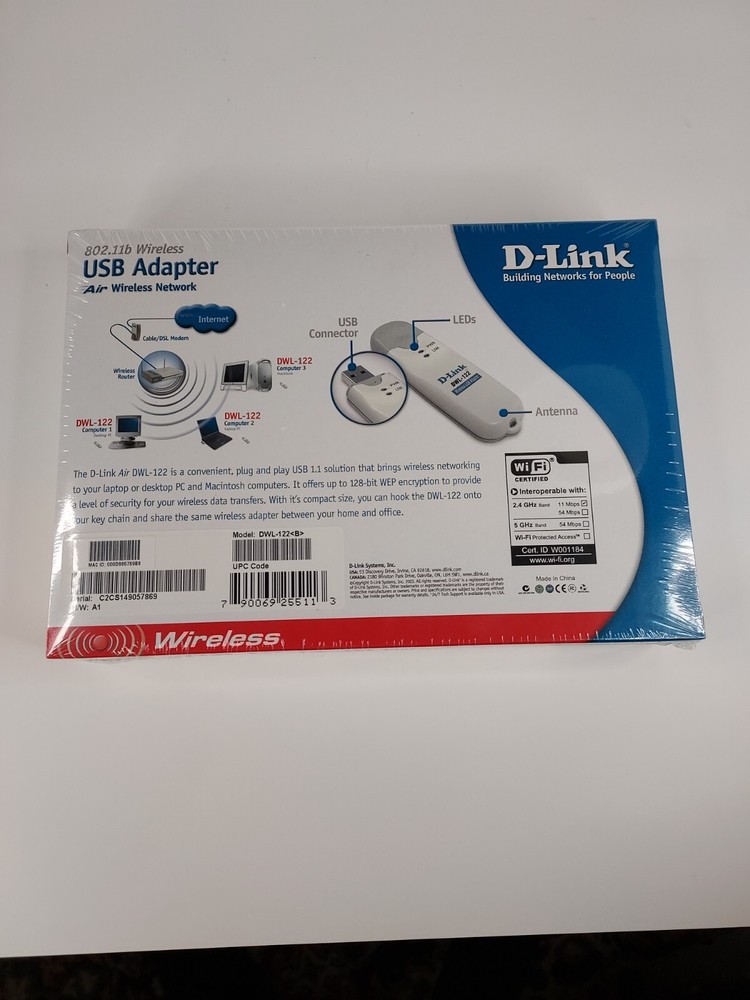 D-link Air Wireless Network- USB Adapter 802.11b DWL-122 New