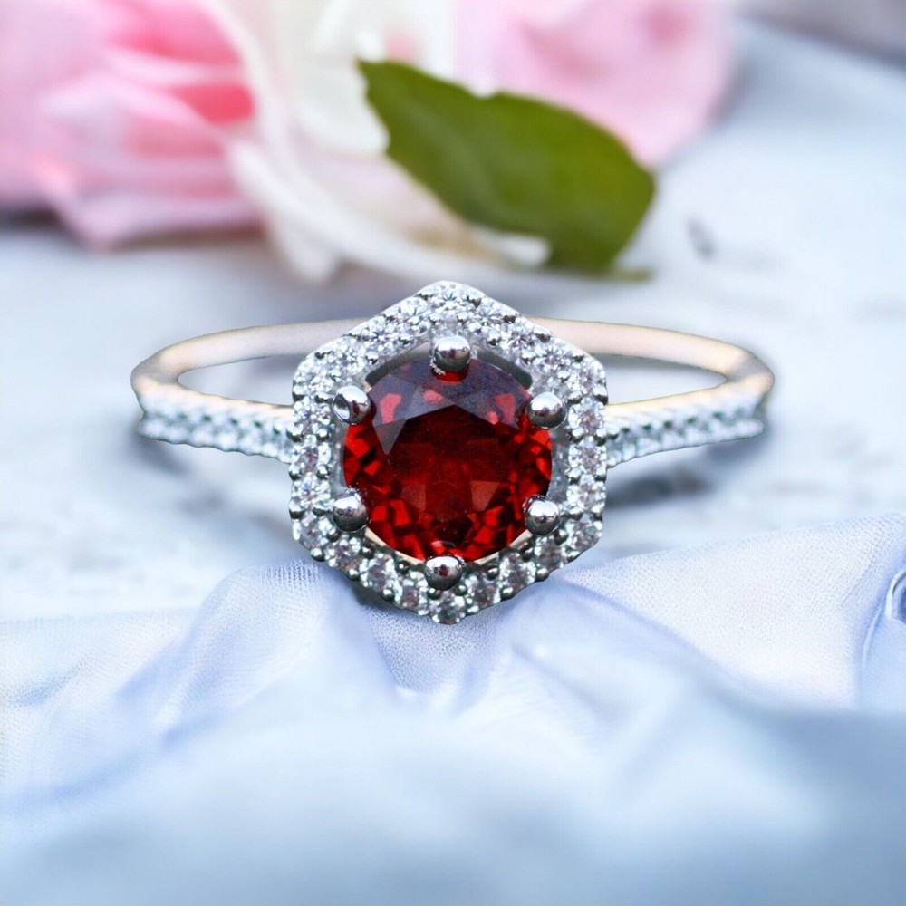Handmade Victorian Style Natural Garnet Ring Solid Sterling Silver 925