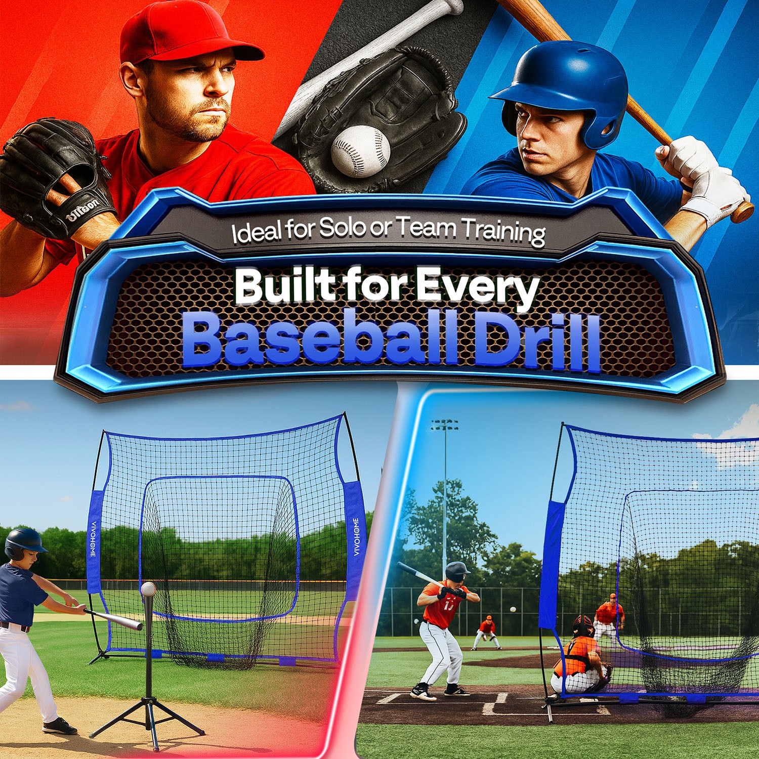 Portable Baseball & Softball Practice Net with Batting Tee 7x7 ft Aluminum Frame