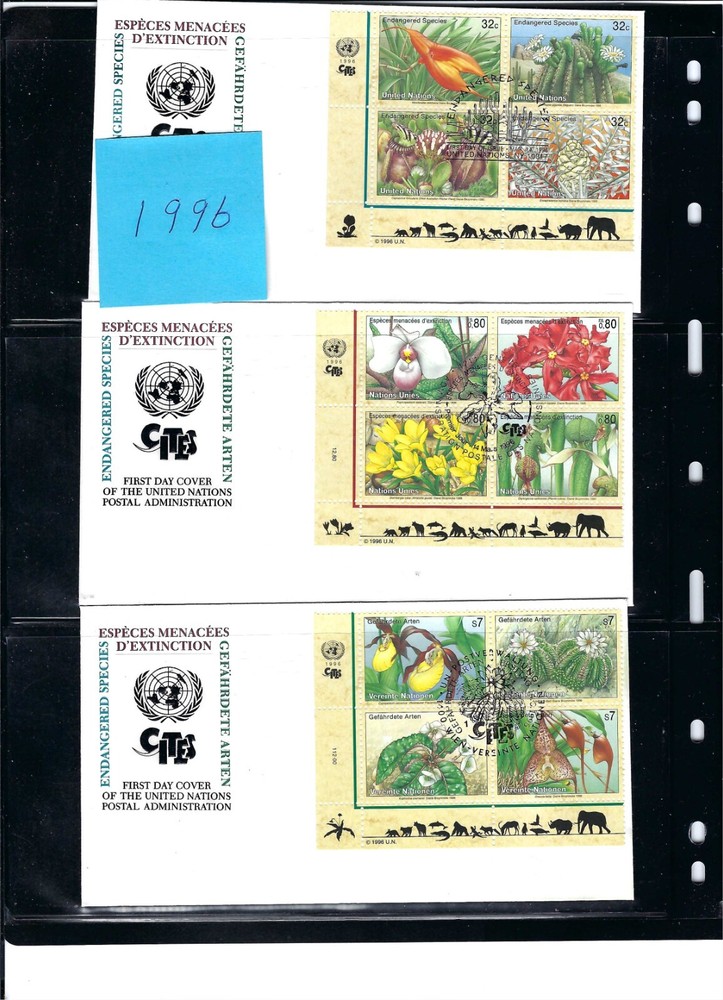 1996 Endangered Species FDC's (MIB's/4) - All Three Offices - UNPA Fresh