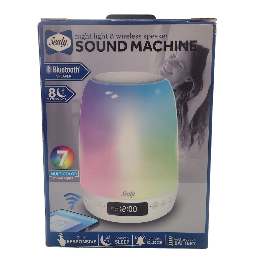 Sealy Night Light & Wireless Speaker Sound Machine Bluetooth Rechargeable Clock