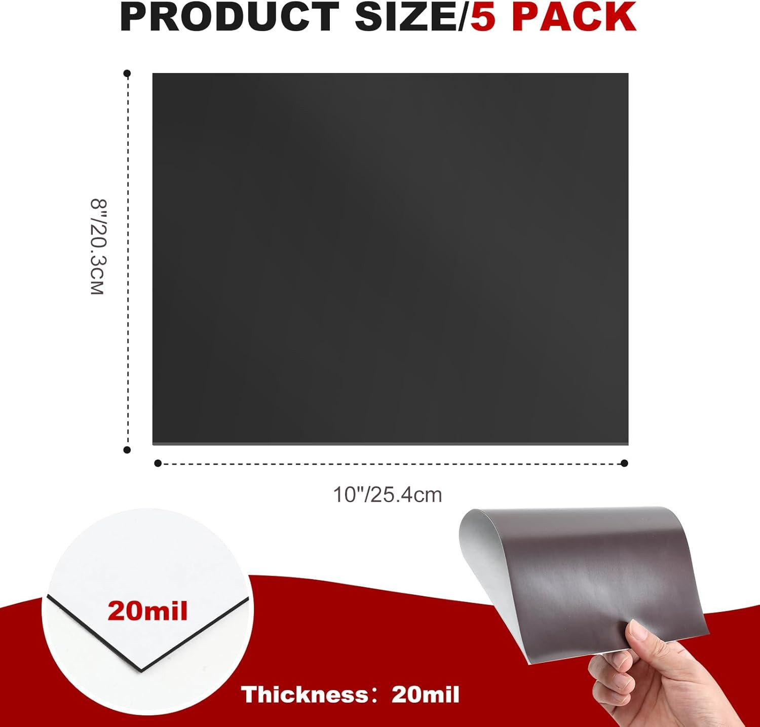 Magnetic Sheets with Adhesive Backing 8" x 10" 5 Pack