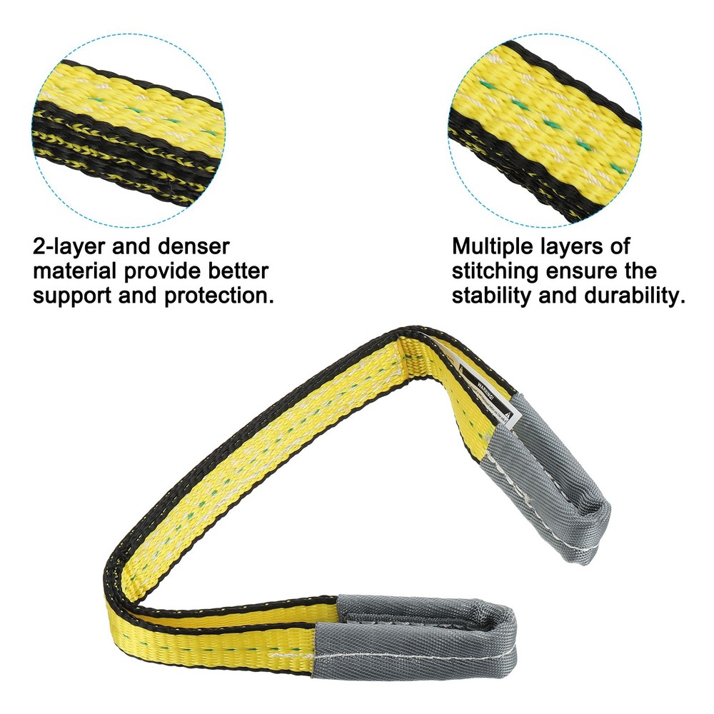 2-Ply 1"x2' Lift Strap 3100lbs Polyester Tie Down Web Straps Yellow