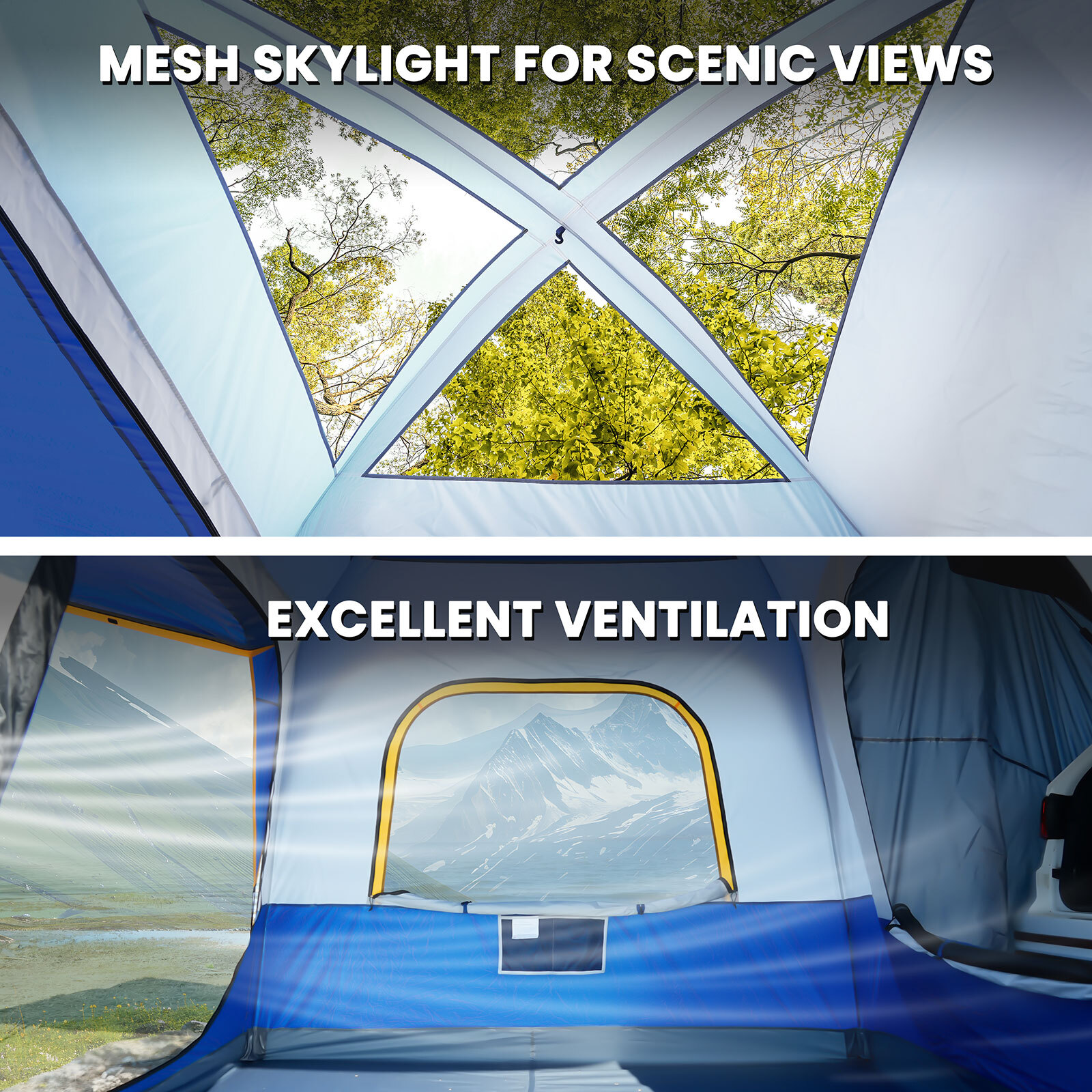 NAIZEA SUV Tent for Camping, 6-Person Car Tent 8.2'*8.2'*87in(H) With 2 Porchs