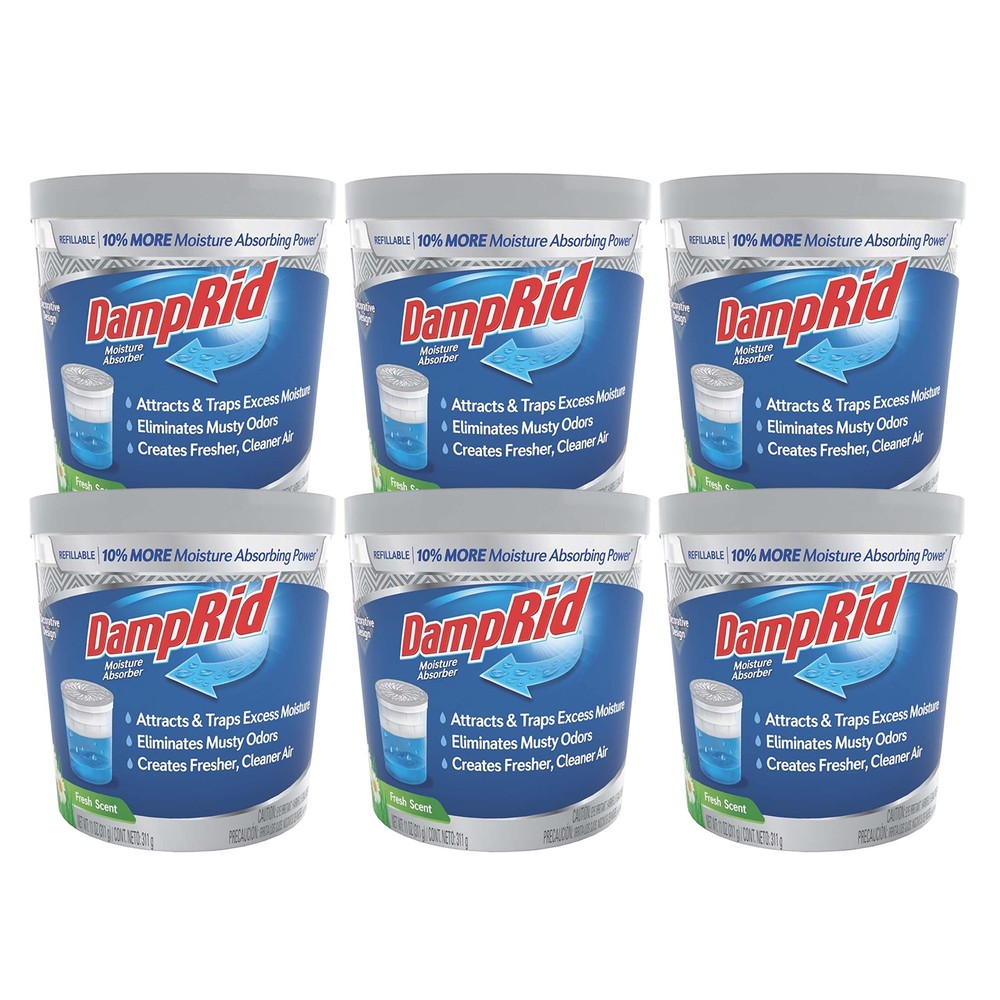 DampRid Refillable Moisture Absorber, 11 oz., 6-Pack – Fresh 6 pack, Blue