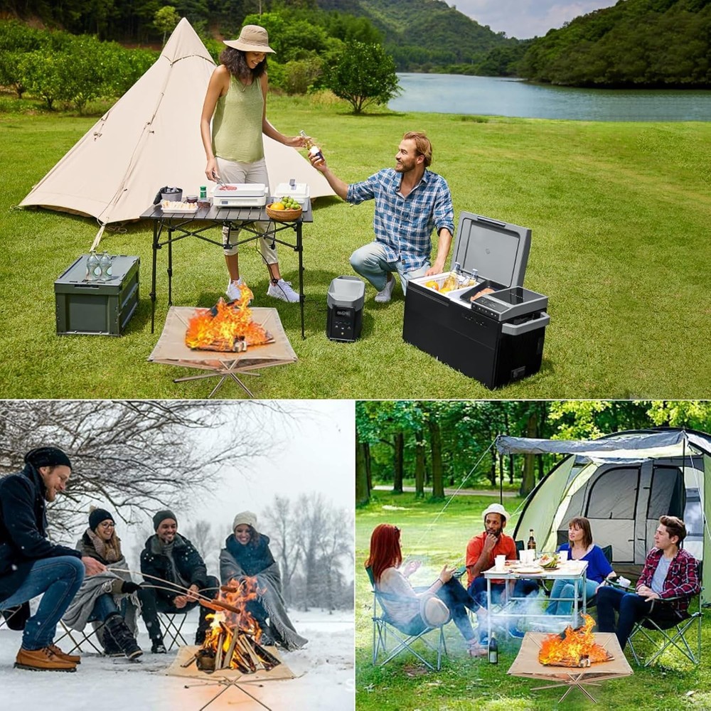 22″Portable Fire Pit for Camping,Large Upgrade Collapsing Stainless Silver