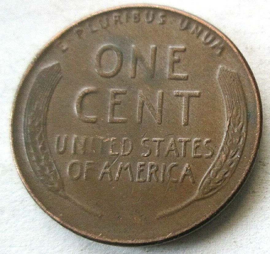 1954-P WHEAT CENT, REVERSE DIE CRACK ERROR ON RIGHT STALK @ SEEDS,VF, CIRCULATED