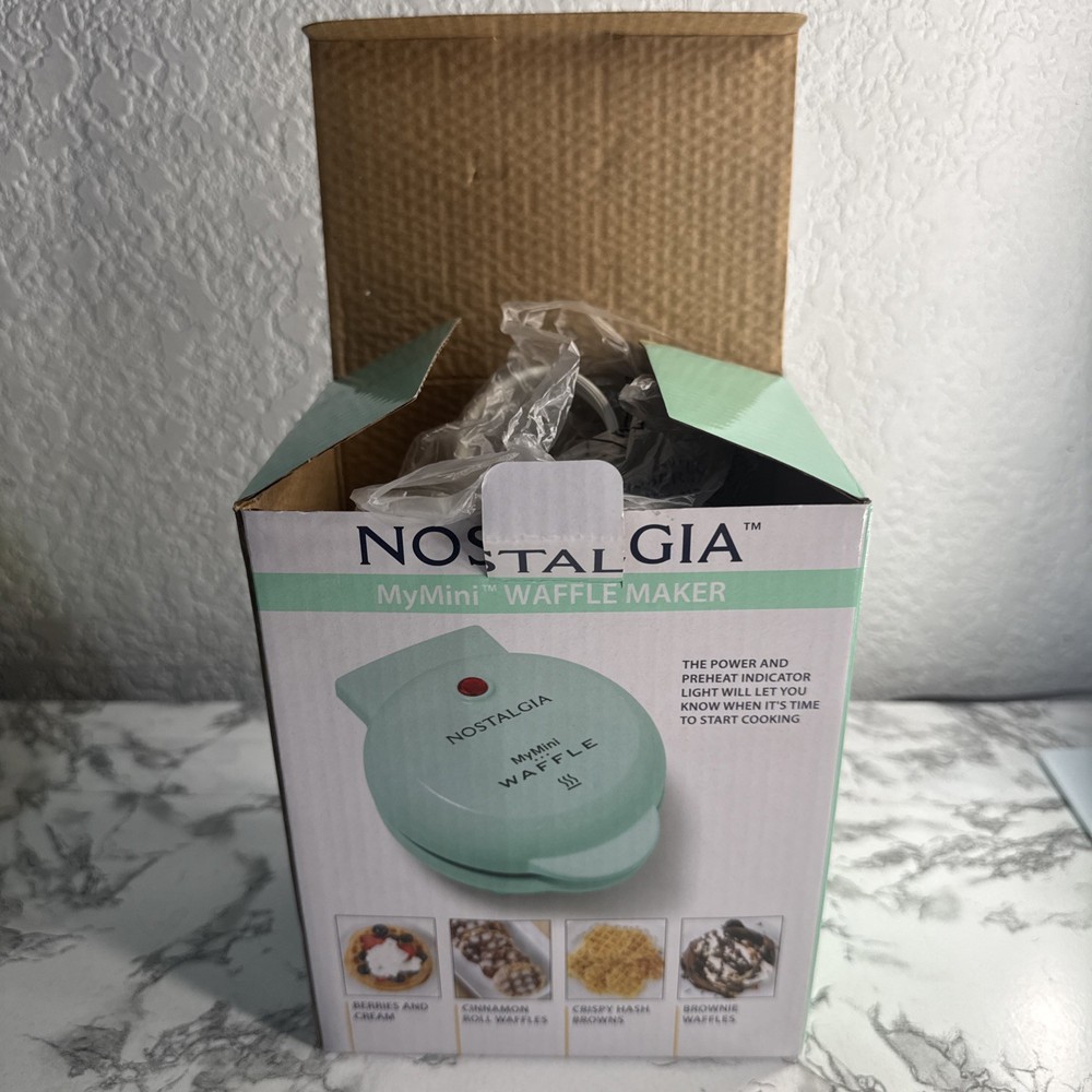 Nostalgia MyMini Waffle Maker 5” Non-Stick Teal Compact-(Open Box)