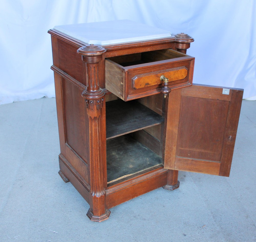 Antique Victorian marble top Walnut half Commode