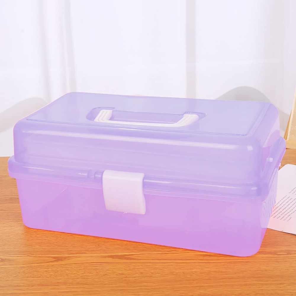 13in Three-Layer Clear Art Storage Craft Organizer, Folding Tool with Handle,...