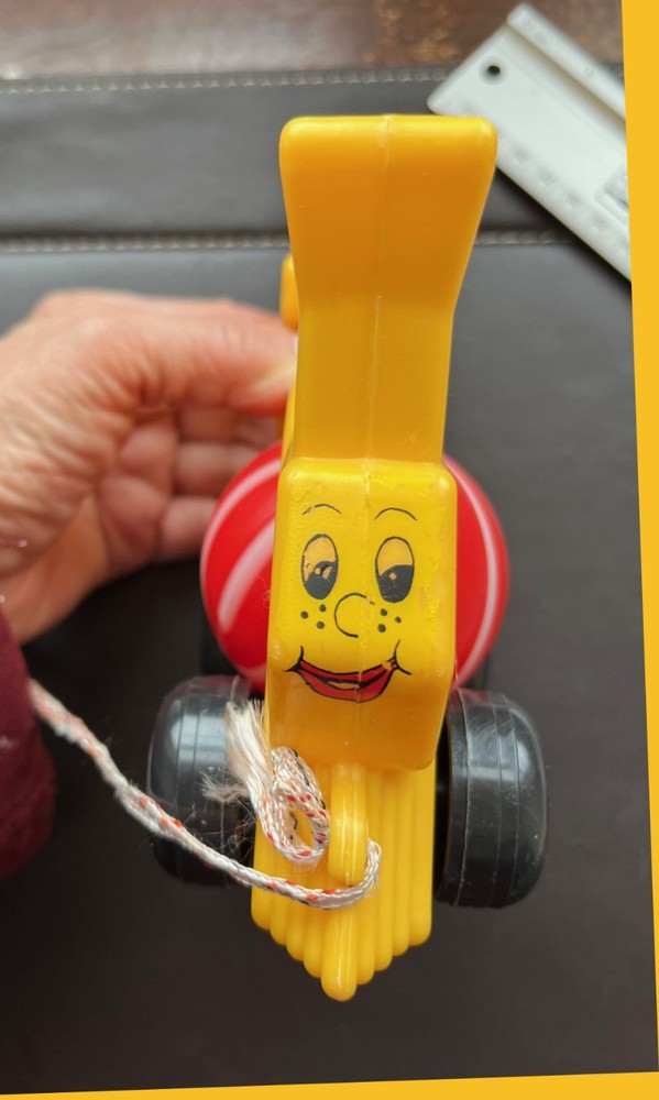 VTG 90s Pull String Train Toy Yellow Locomotive Engine 6 inch