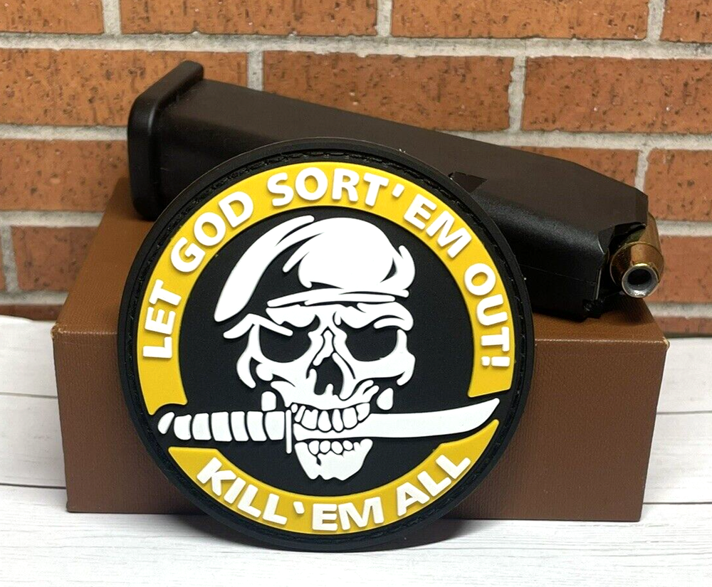 Skull PVC Patch, Tactical Morale Skull Knife Patch - Let God Sort' EM Out Patch
