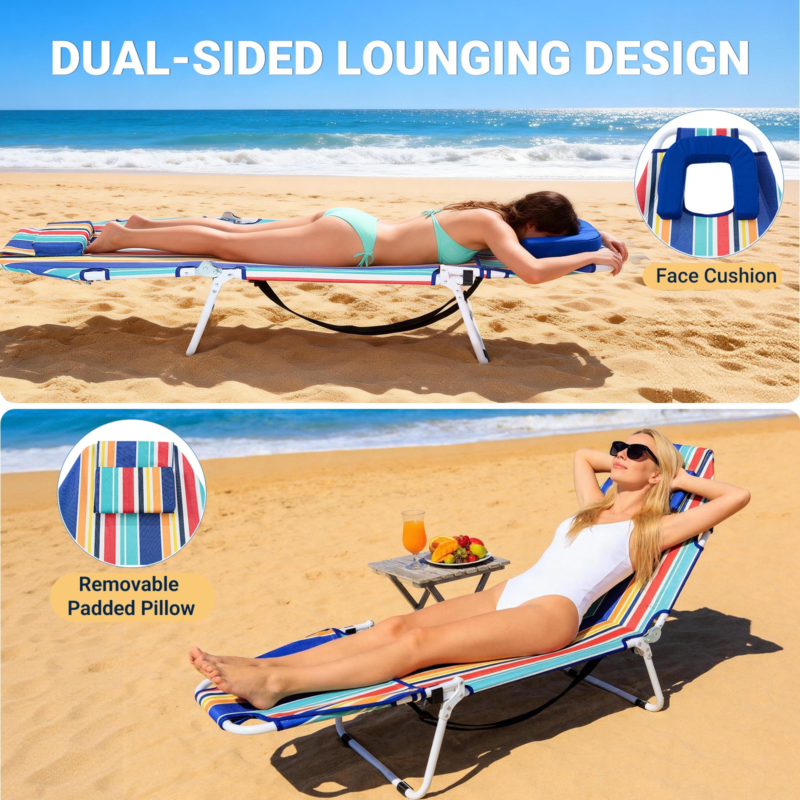 NAIZEA 2-in-1 Tanning Chair with Face Hole Lounge Chair Caming Bed with Mattress