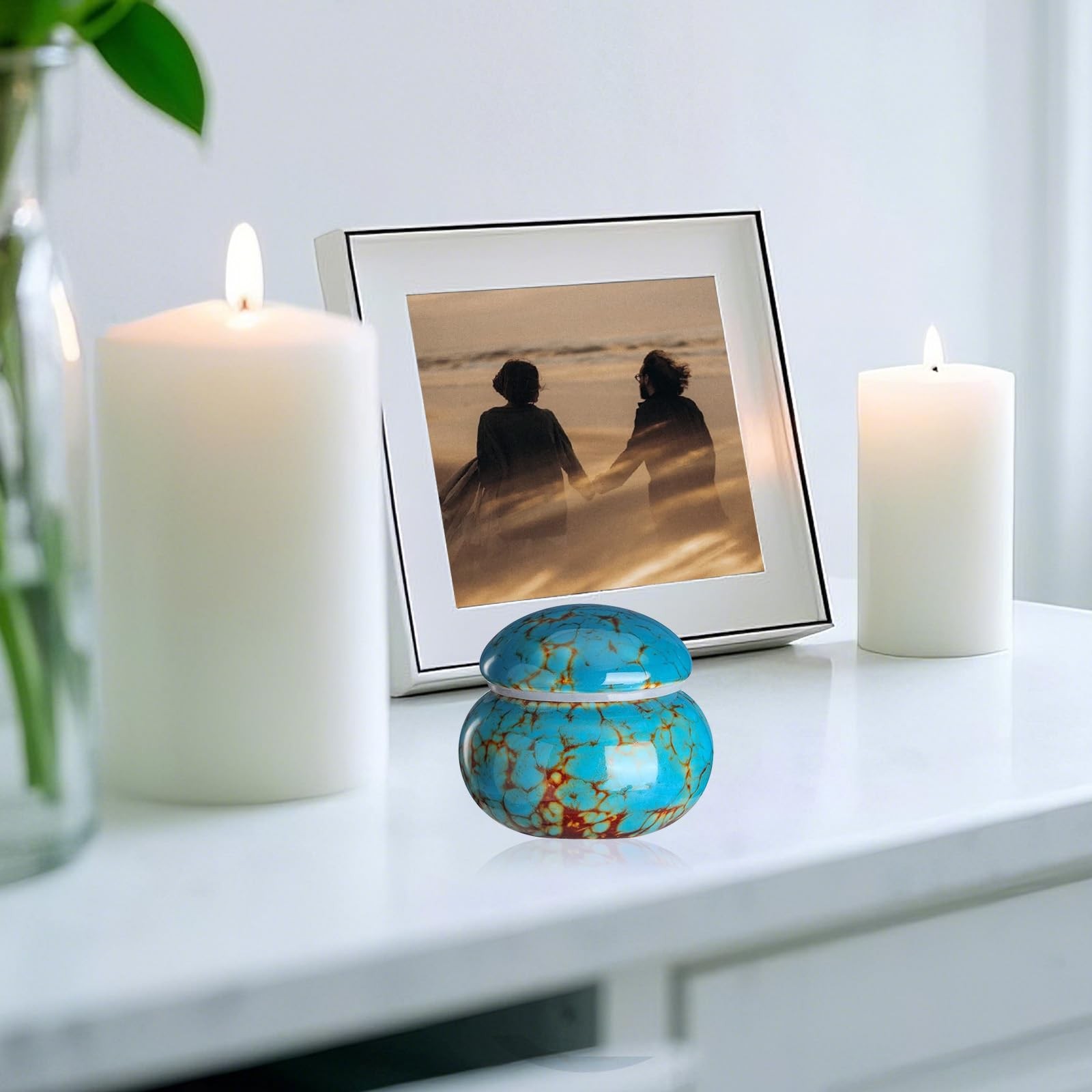 Small Urns for Human Ashes Keepsake,Ceramic Blue Ceramic,