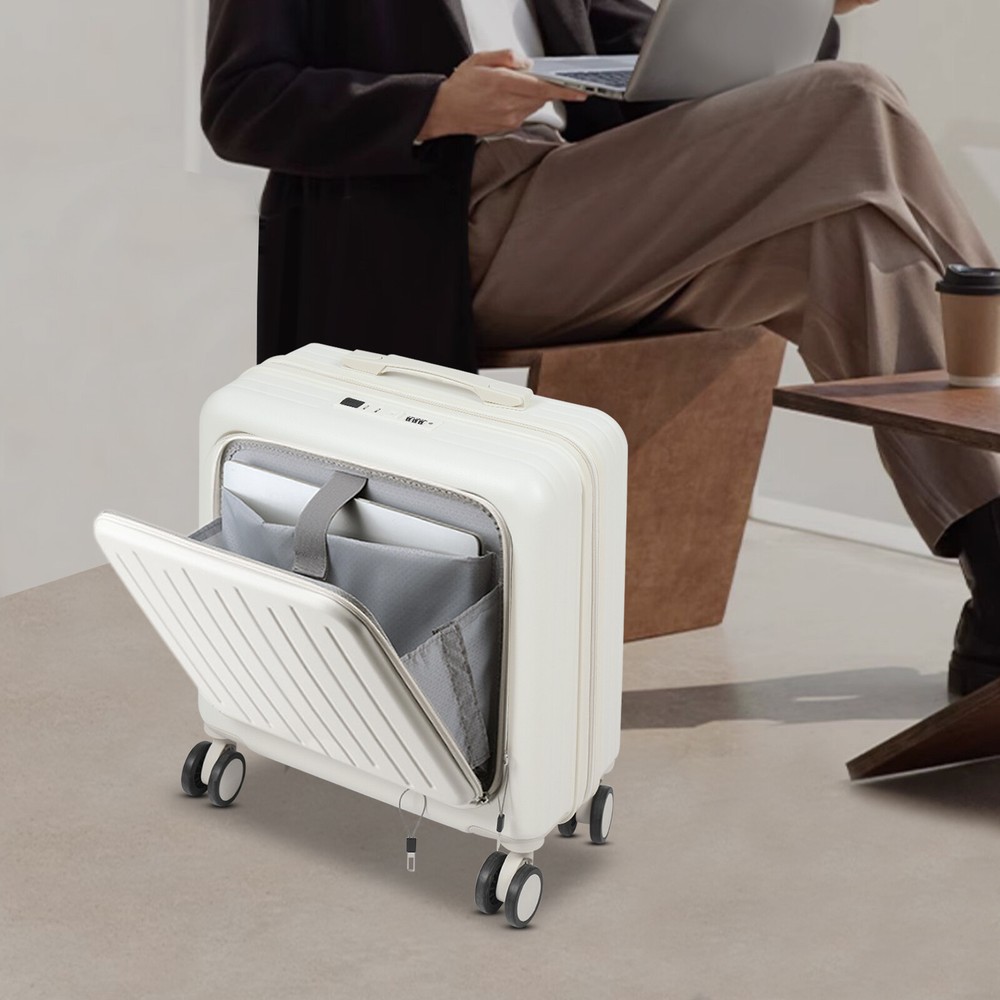 18" front Open Multi-function Suitcase Password Suitcase W/ USB Port+Cup holder