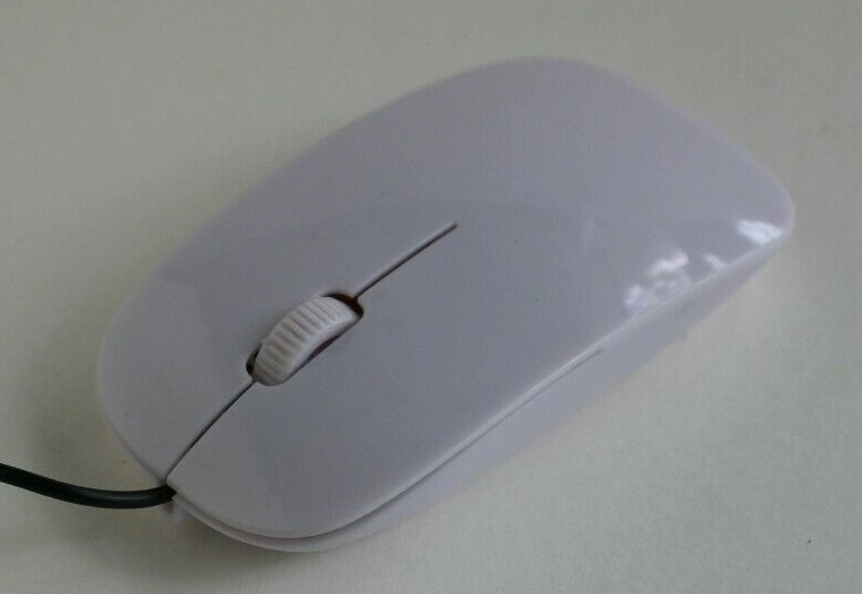 Computer Mouse USB Wired, Scroll Wheel, White, Red LED Light, For Laptop PC Mac