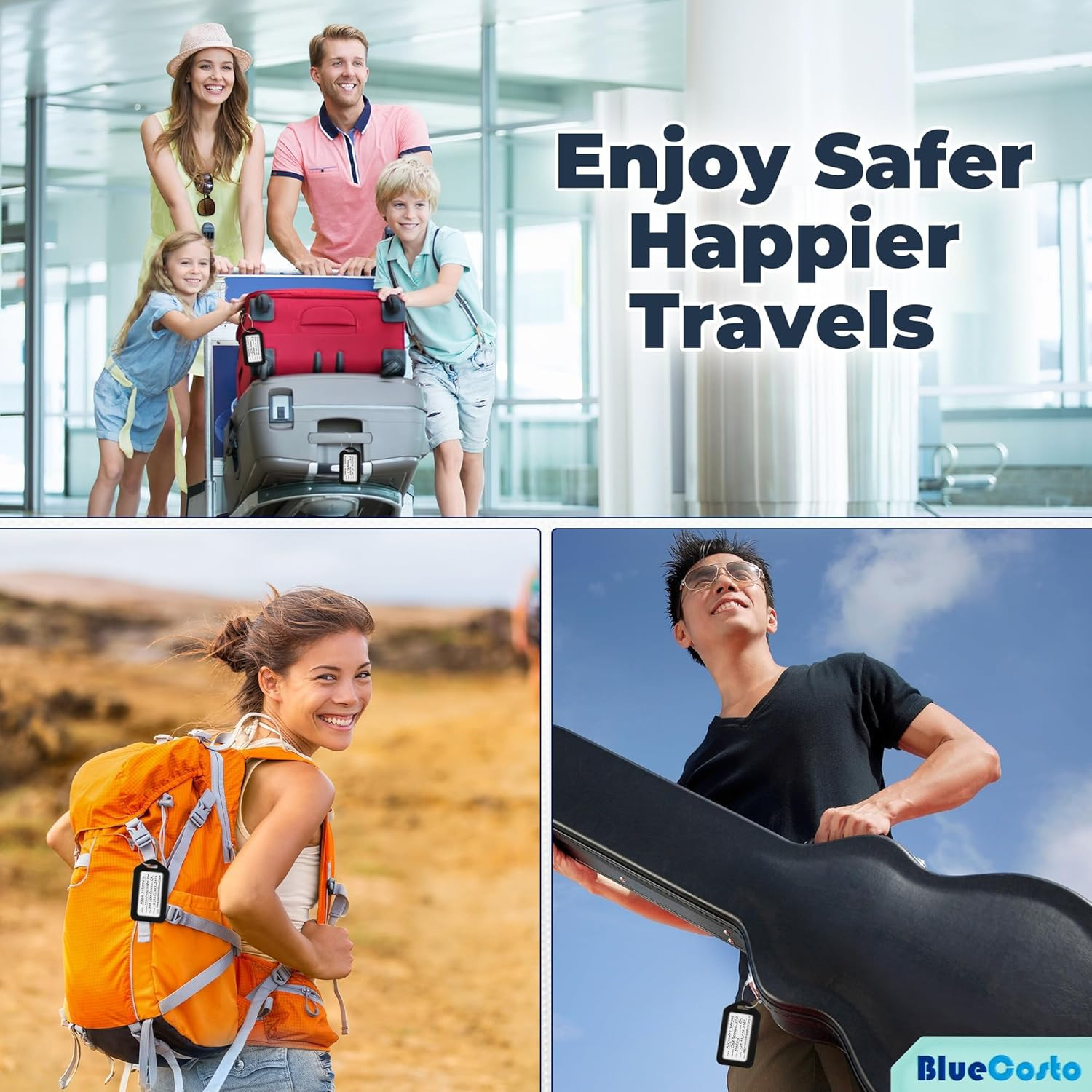 Luggage Tags (Small, Black, 10 PK) - Suitcase Tags W/Name ID Card & Heavy-Duty M