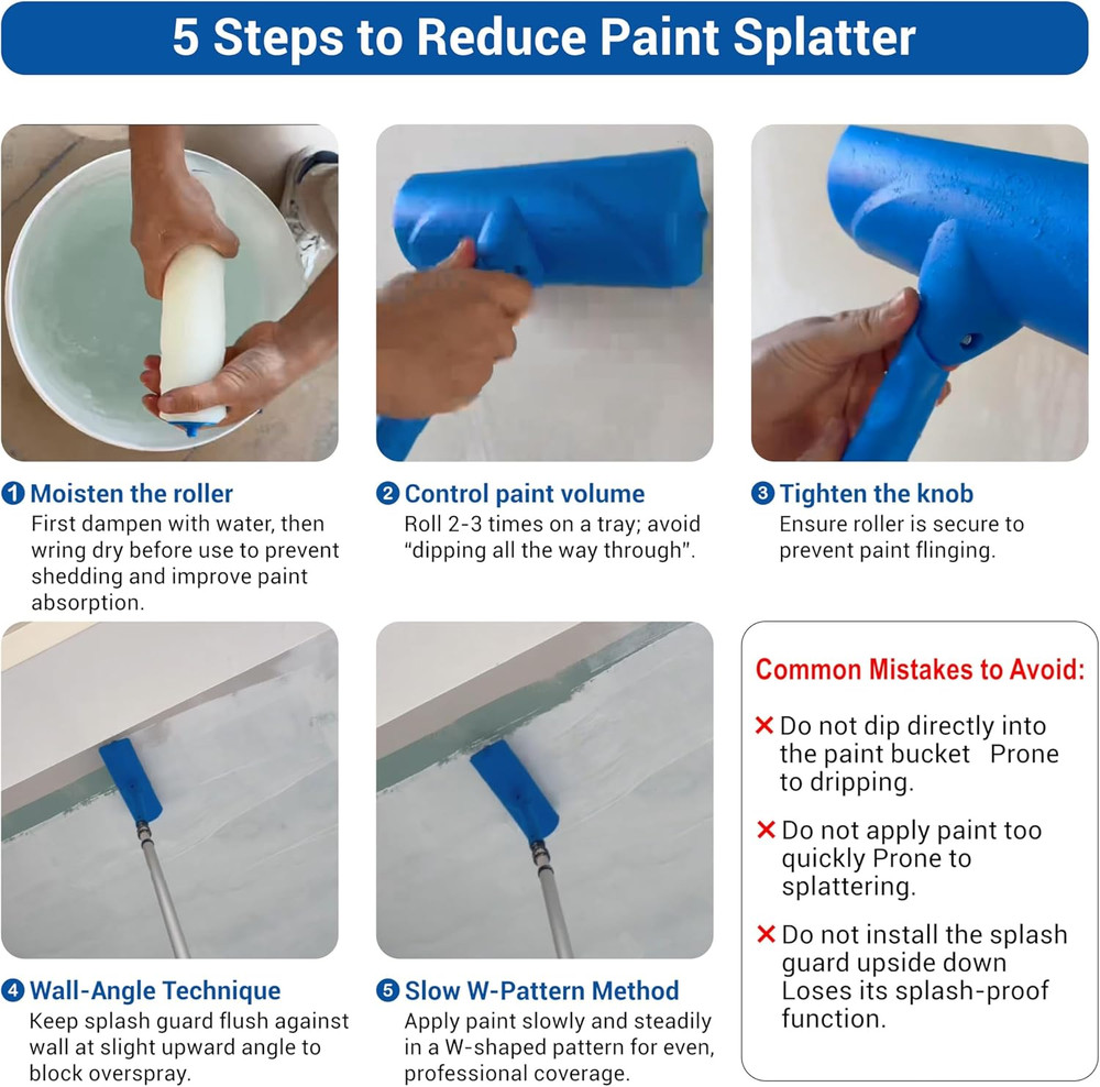 10 Inch Ceiling Paint Roller with Shield Roller and Shield with Adjustable Head