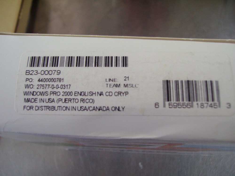 MICROSOFT WINDOWS 2000 PROFESSIONAL FULL OPERATING SYSTEM MS WIN PRO=NEW BOX=