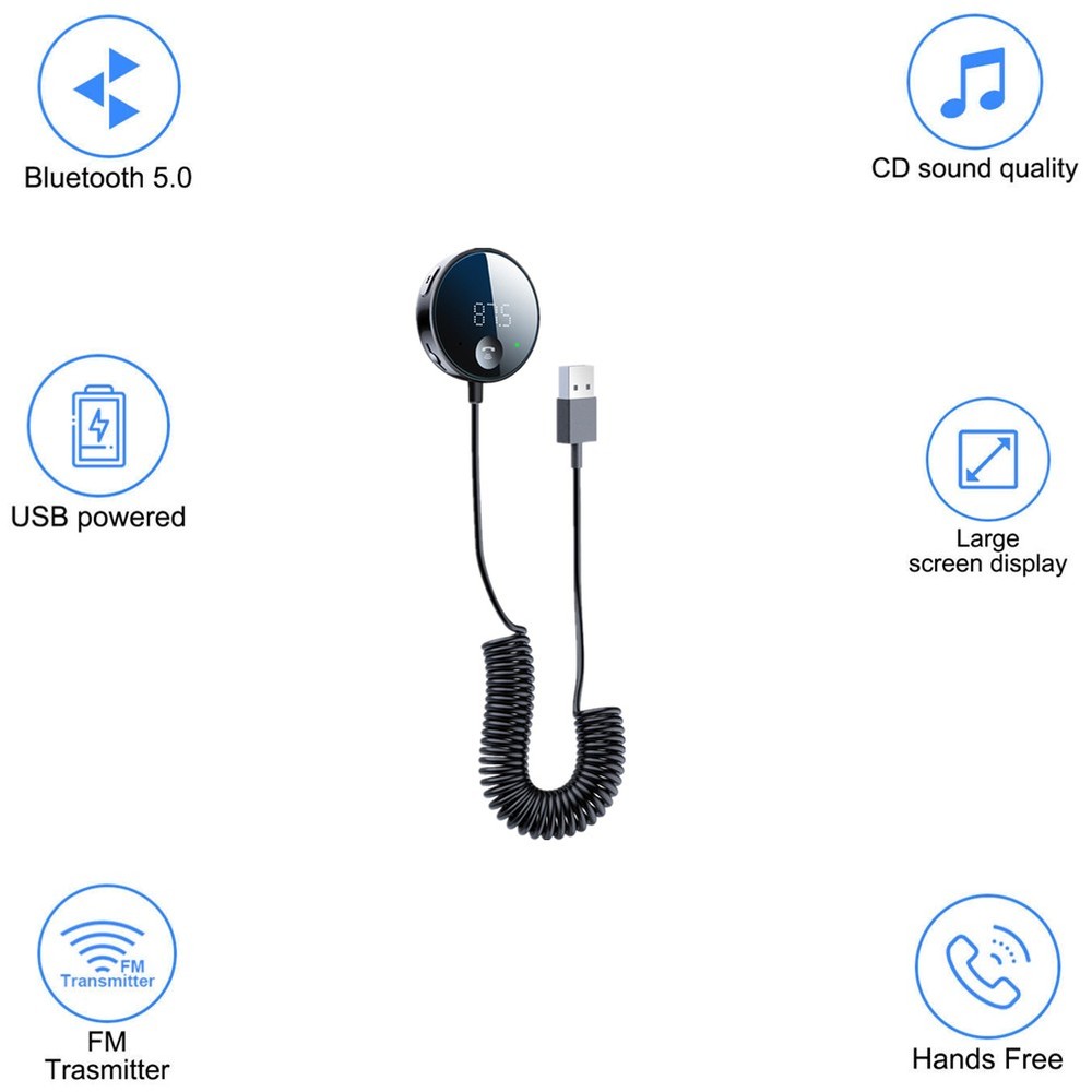 Bluetooth 5.0 Wireless Car FM Transmitter AUX Stereo Audio Receiver Adapter USB