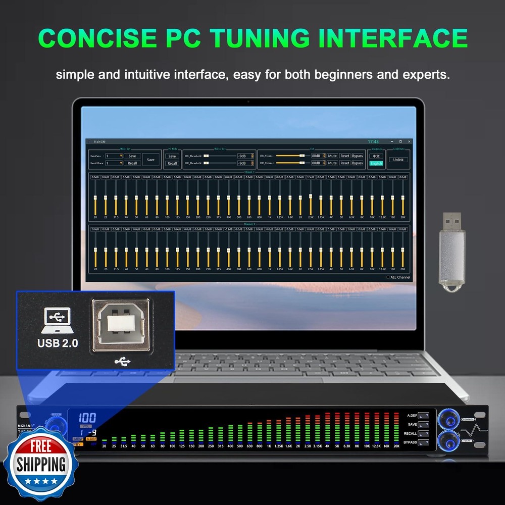 MIZISNR Digital Equalizer for Home Stereo Audio System, Professio