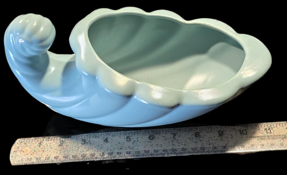VTG Robin's Egg Blue Ceramic Cornucopia Vase