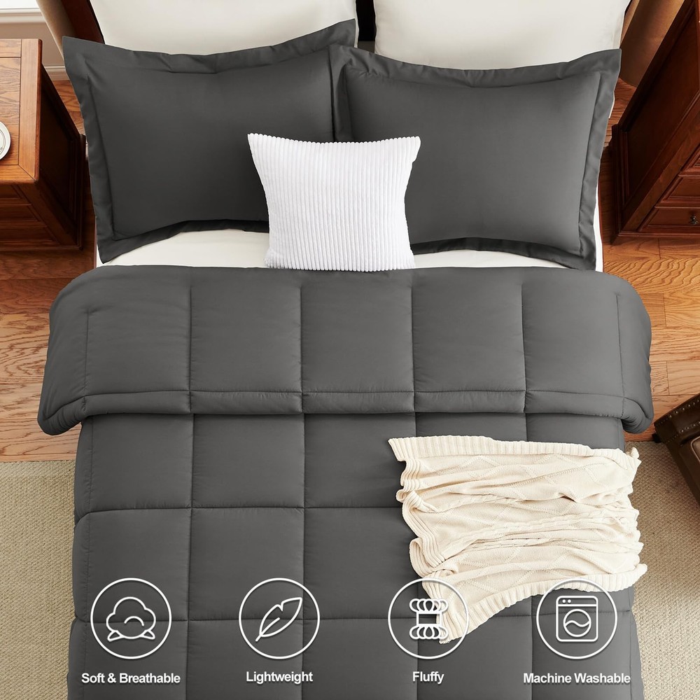 CozyLux King Size Comforter Set - Dark Grey King,