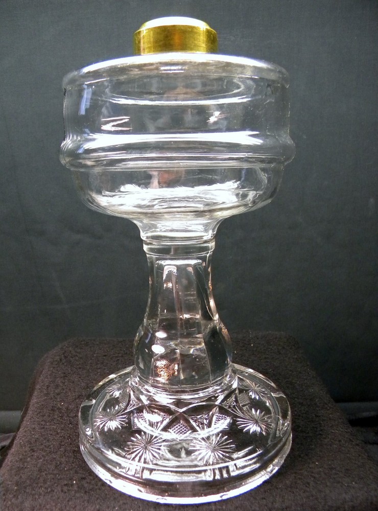 Large EAPG Oil Kerosene Lamp with Star Pattern Stem