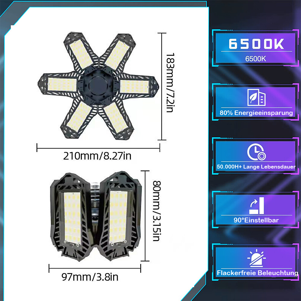 4 Pack 200W LED Garage Lights Deformable 1000000LM Bulb Ceiling Workshop Lamp