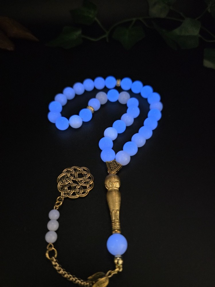 LUMINOUS STONE ISLAMIC PRAYER ROSARY 33 Beads Misbah مسباح سبحة حجر الطاقة