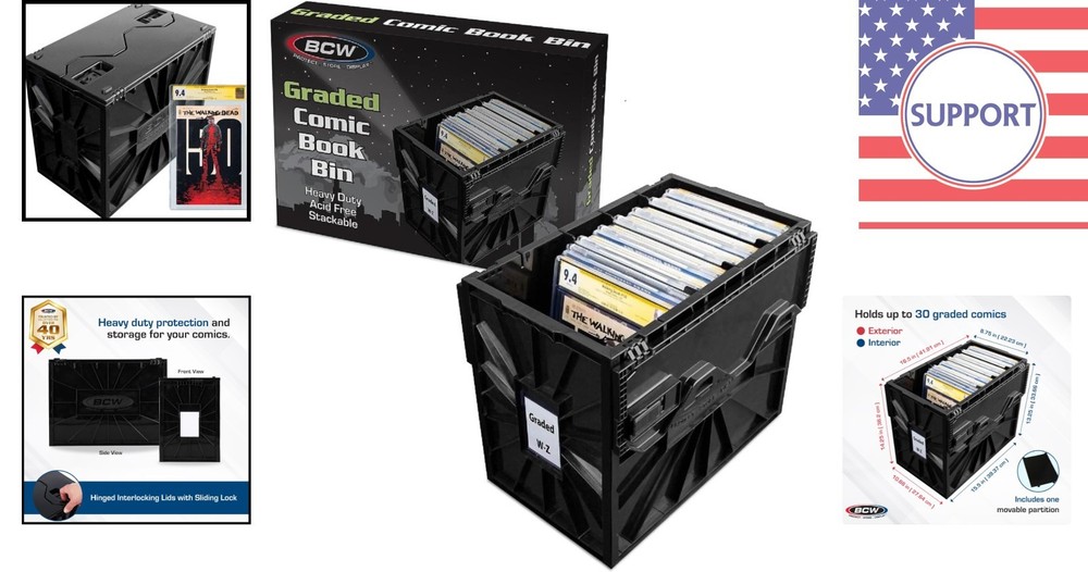 Compact and Stylish Black Comic Storage Box – Holds 30 Graded Slabs, Stackable