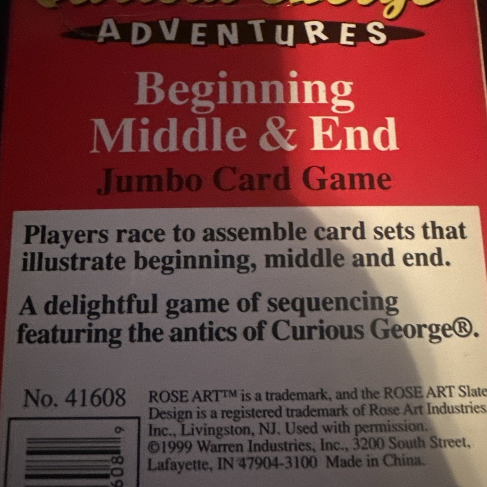 Curious Geroge Adventures Beginning Middle & End Card Game