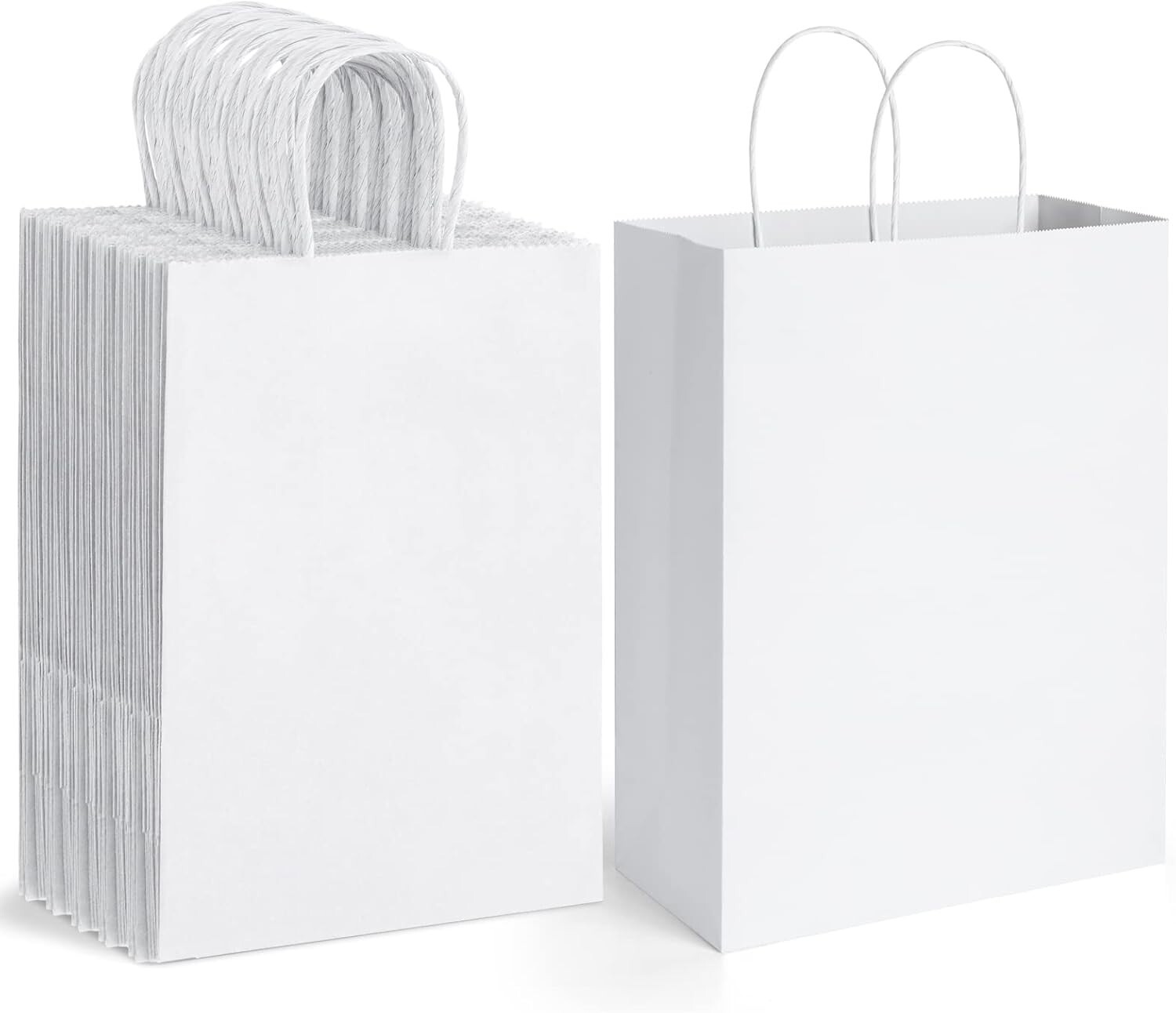 10X5X13 White Paper Bags Party Shopping Gift Bags with Handles