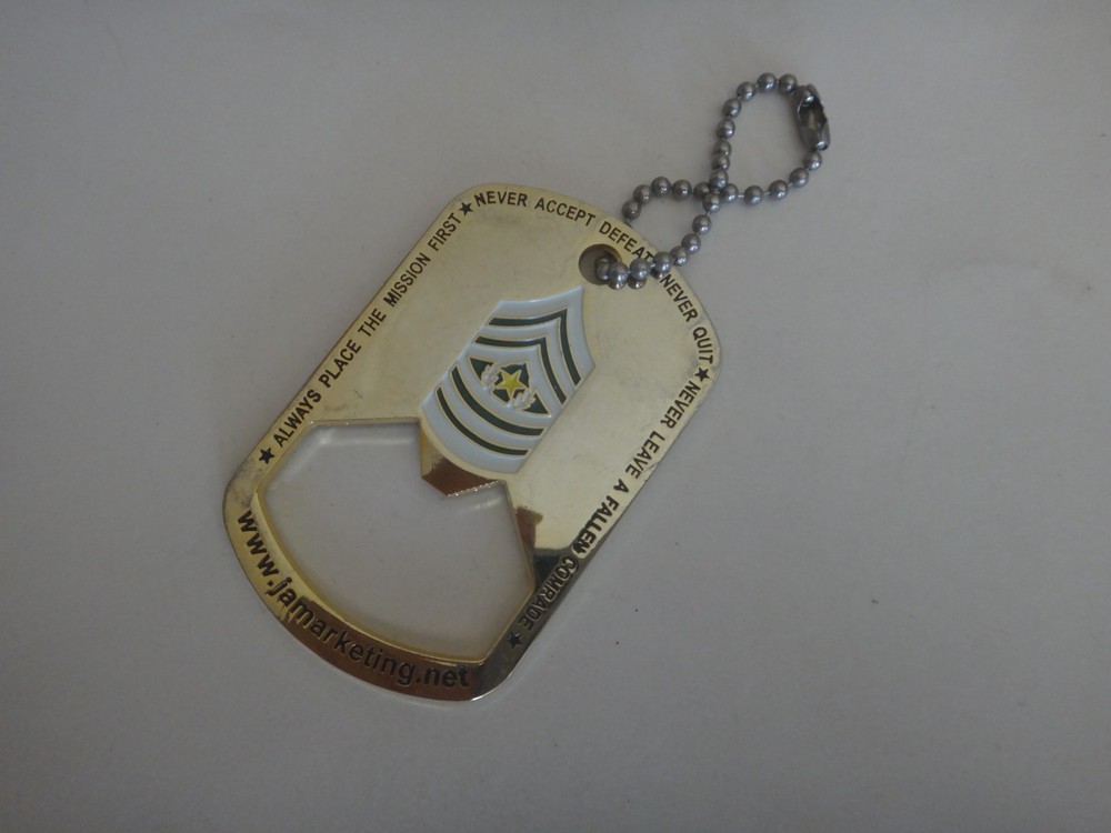 US Army COMMAND SERGEANT MAJOR E-9 Brass Tone Key Chain & Bottle Opener