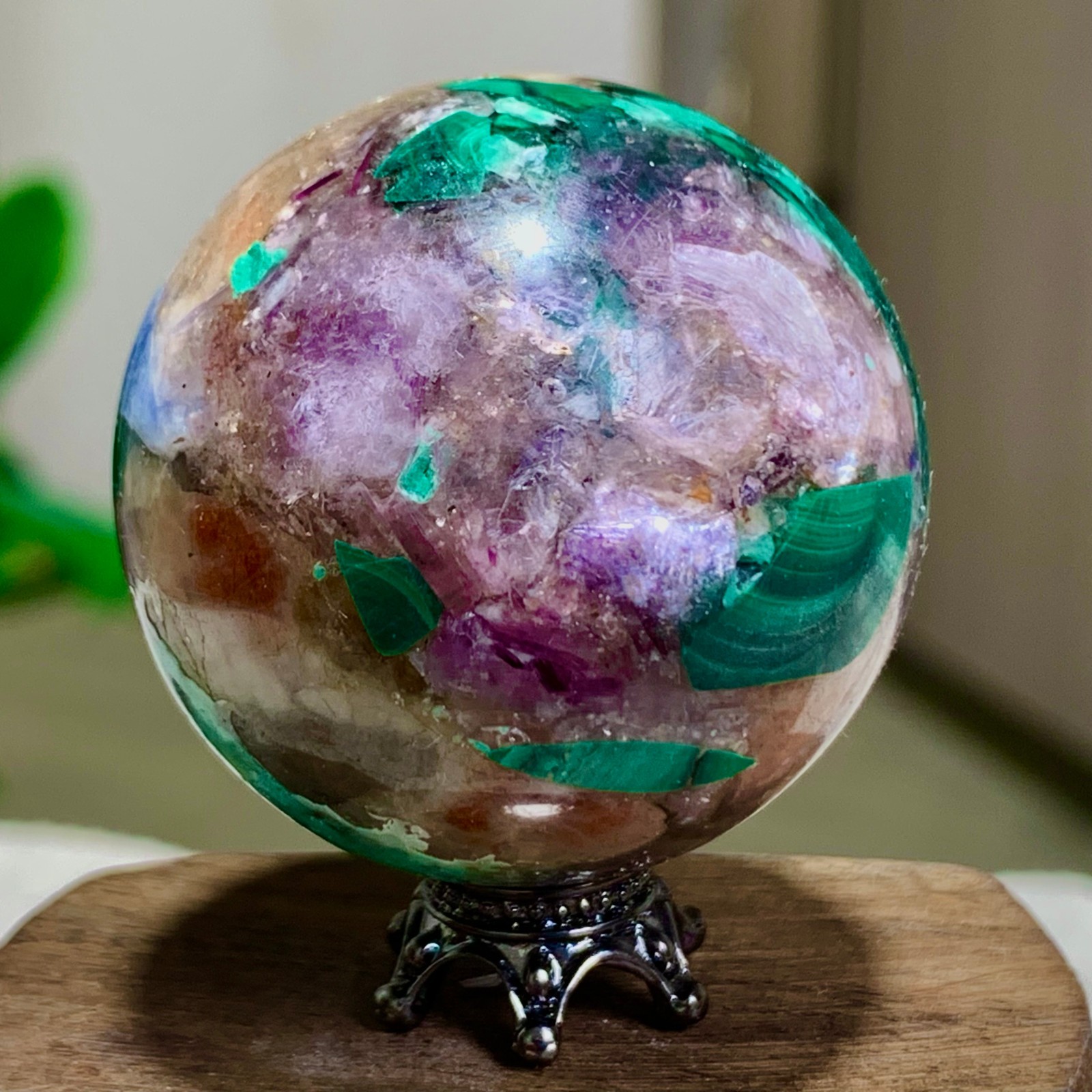 80G Newly discovered rare malachite purple mica symbiotic sphere restoration