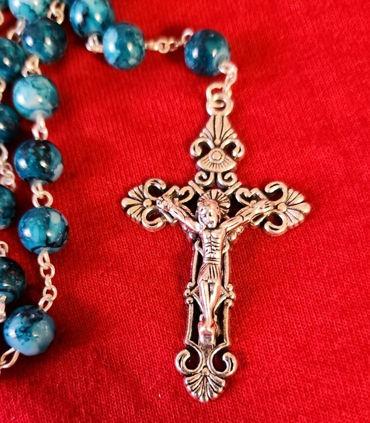 Catholic Rosary Necklace Cross Crucifix handmade black Friday