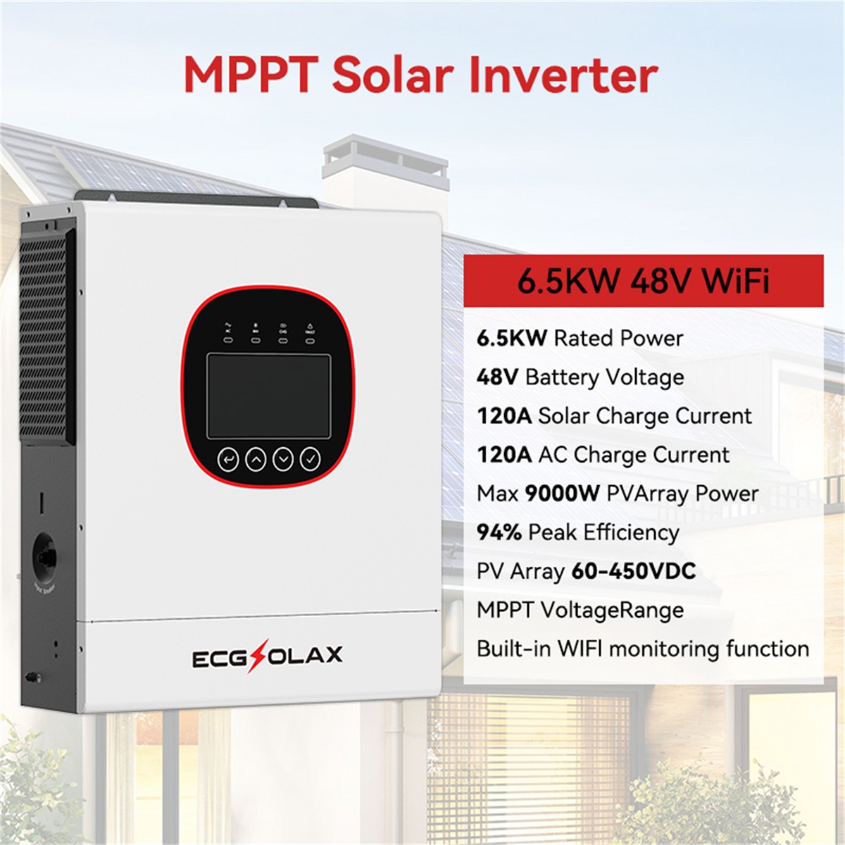 6500W 48V Off-grid Hybrid Solar Inverter MPPT 120A Built-in WiFi Controller