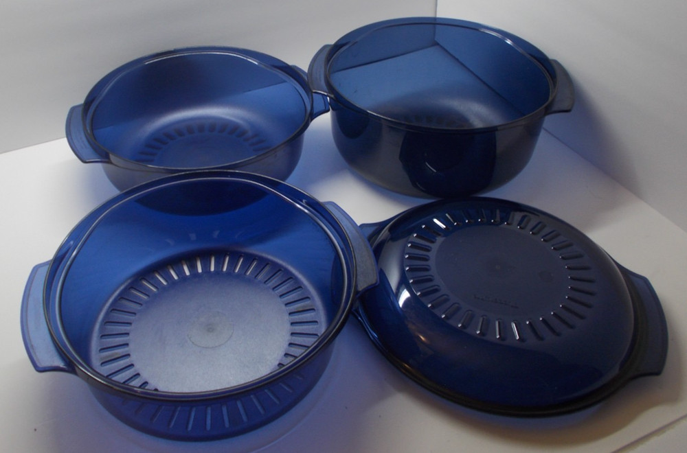 6 Piece Tupperware 2192 Dark Blue Microwave Stack Cooker Steamer