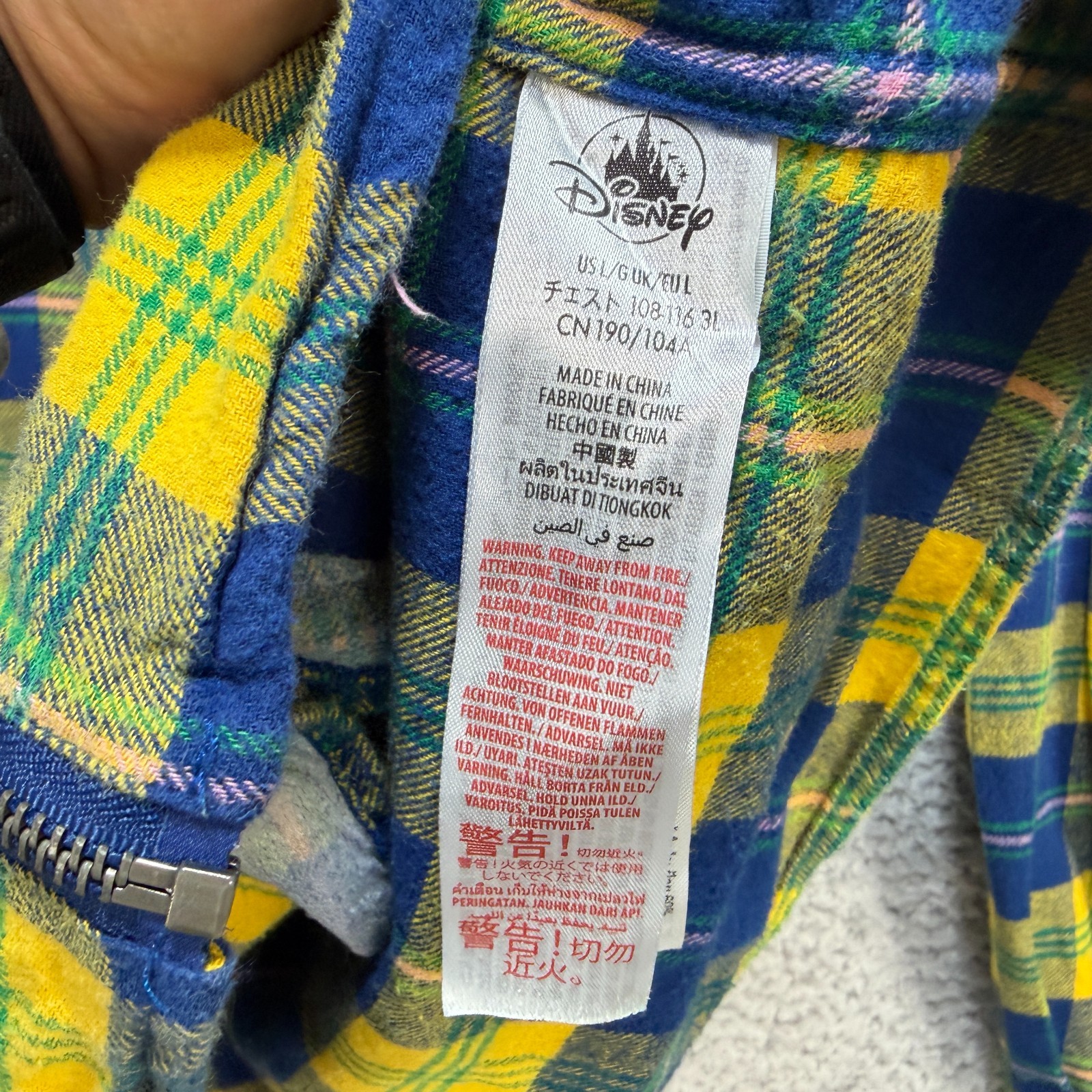 Disney Parks The Three Caballeros Full Zip Hoodie Yellow Blue Plaid Size Large